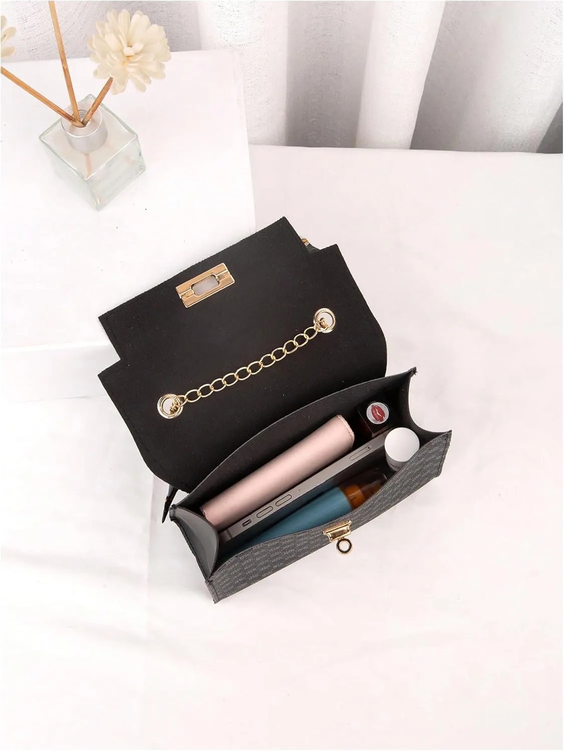 Women's Silk Scarf Top Handle Graphic Crossbody Bag Turn Lock Elegant Flap Square Shoulder Bags