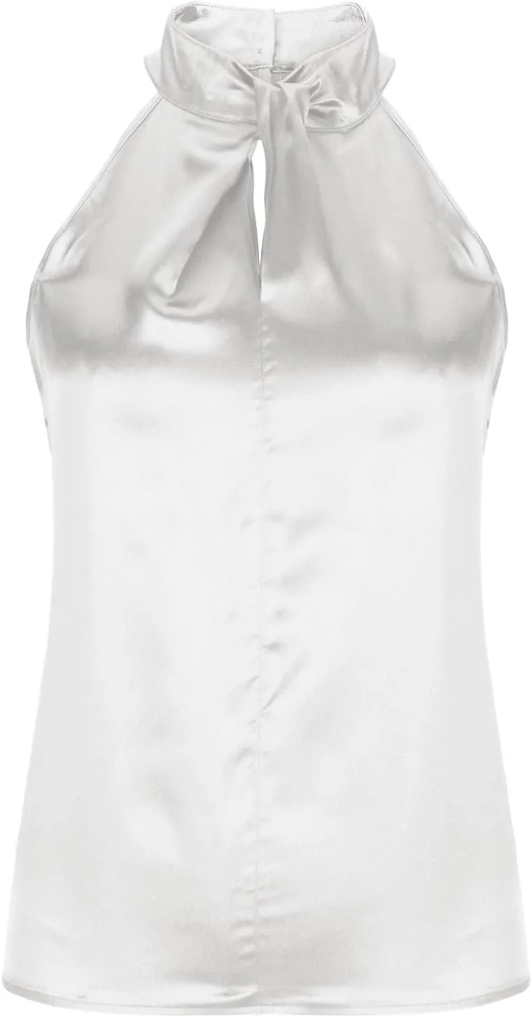 Women's Summer Halter Tops Casual Sleeveless Shirts Keyhole Neck Satin T-Shirts Off Shoulder Tank Tops Camis 2024