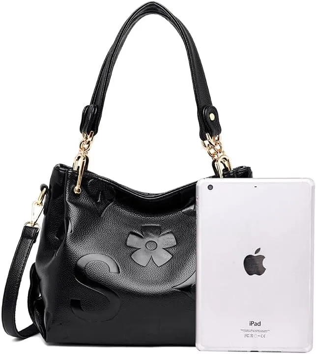 Women's Top-Handle Bag,Floral Embossed Tote Bag Trendy Luxury Crossbody Bag Large Faux Leather Handbag for Work