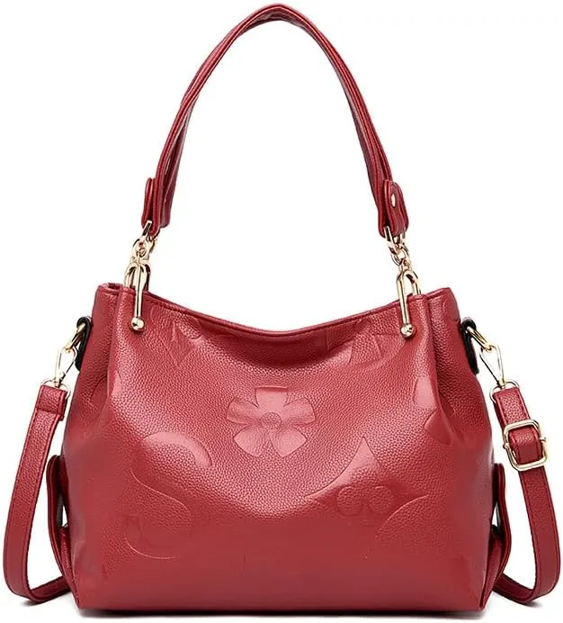 Women's Top-Handle Bag,Floral Embossed Tote Bag Trendy Luxury Crossbody Bag Large Faux Leather Handbag for Work