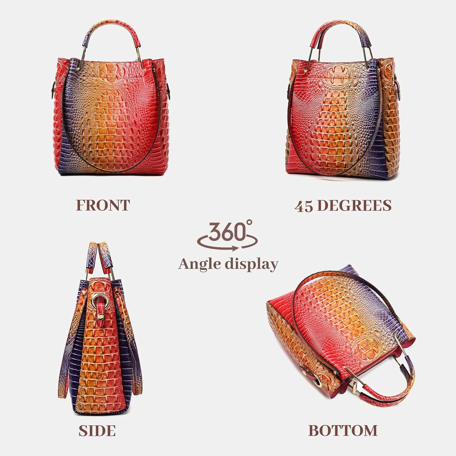 Women's Top Handle Handbags Floral Embossed Tote Bag Vintage Vegan Leather Trendy Bucket Shoulder Satchel Purses