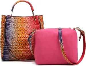 Women's Top Handle Handbags Floral Embossed Tote Bag Vintage Vegan Leather Trendy Bucket Shoulder Satchel Purses