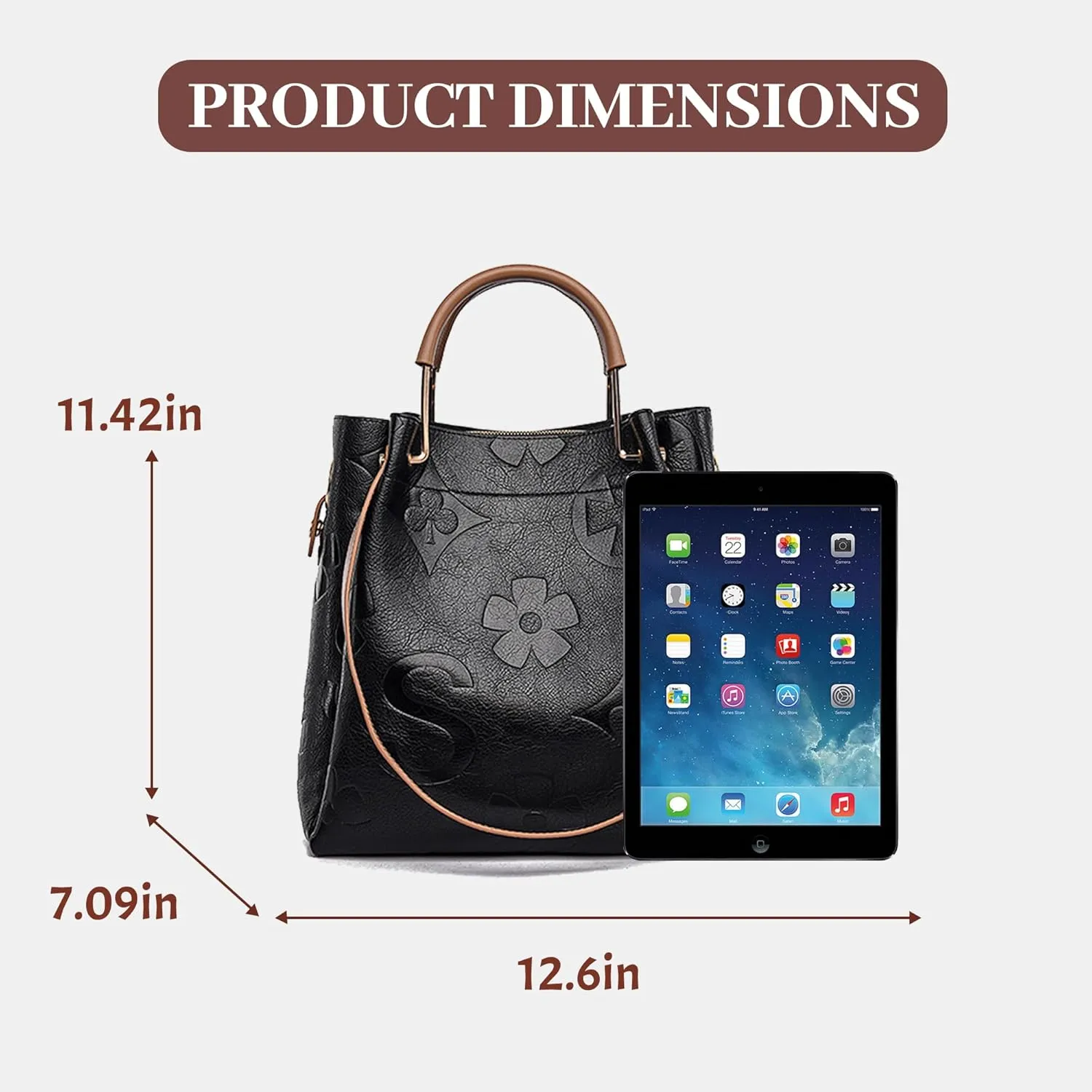 Women's Top Handle Handbags Floral Embossed Tote Bag Vintage Vegan Leather Trendy Bucket Shoulder Satchel Purses
