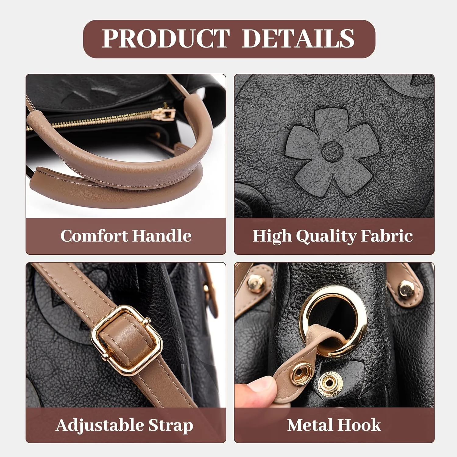 Women's Top Handle Handbags Floral Embossed Tote Bag Vintage Vegan Leather Trendy Bucket Shoulder Satchel Purses