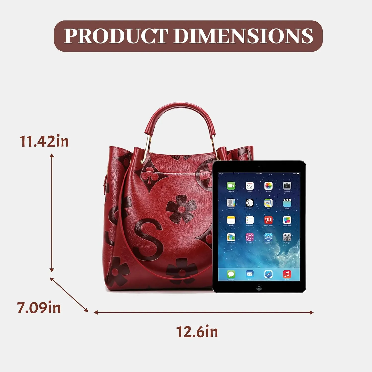 Women's Top Handle Handbags Floral Embossed Tote Bag Vintage Vegan Leather Trendy Bucket Shoulder Satchel Purses