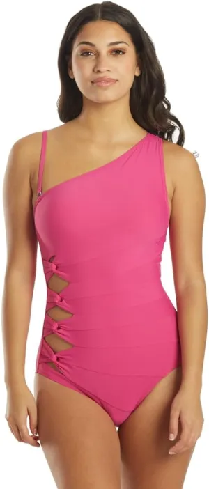 Women's Twisted Tides One Shoulder One Piece Swimsuit Azalea