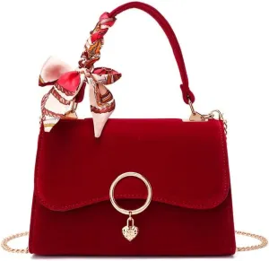 Women's Velvet Handbag Chain Crossbody Bag Small Shoulder Bag Burgundy Purse
