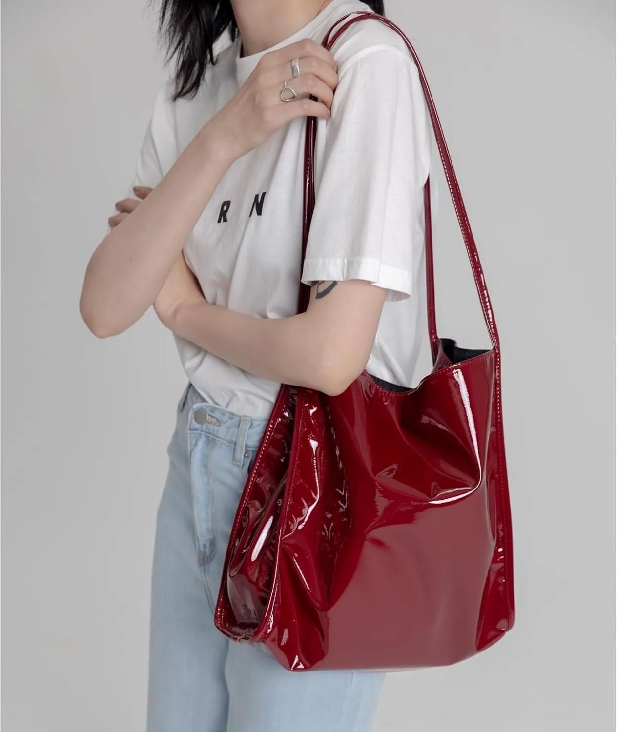 Women's Y2k Bag Patent Leather Purse Red Accessories Hobo Bags Y2k Tote Bag Y2k Accessories