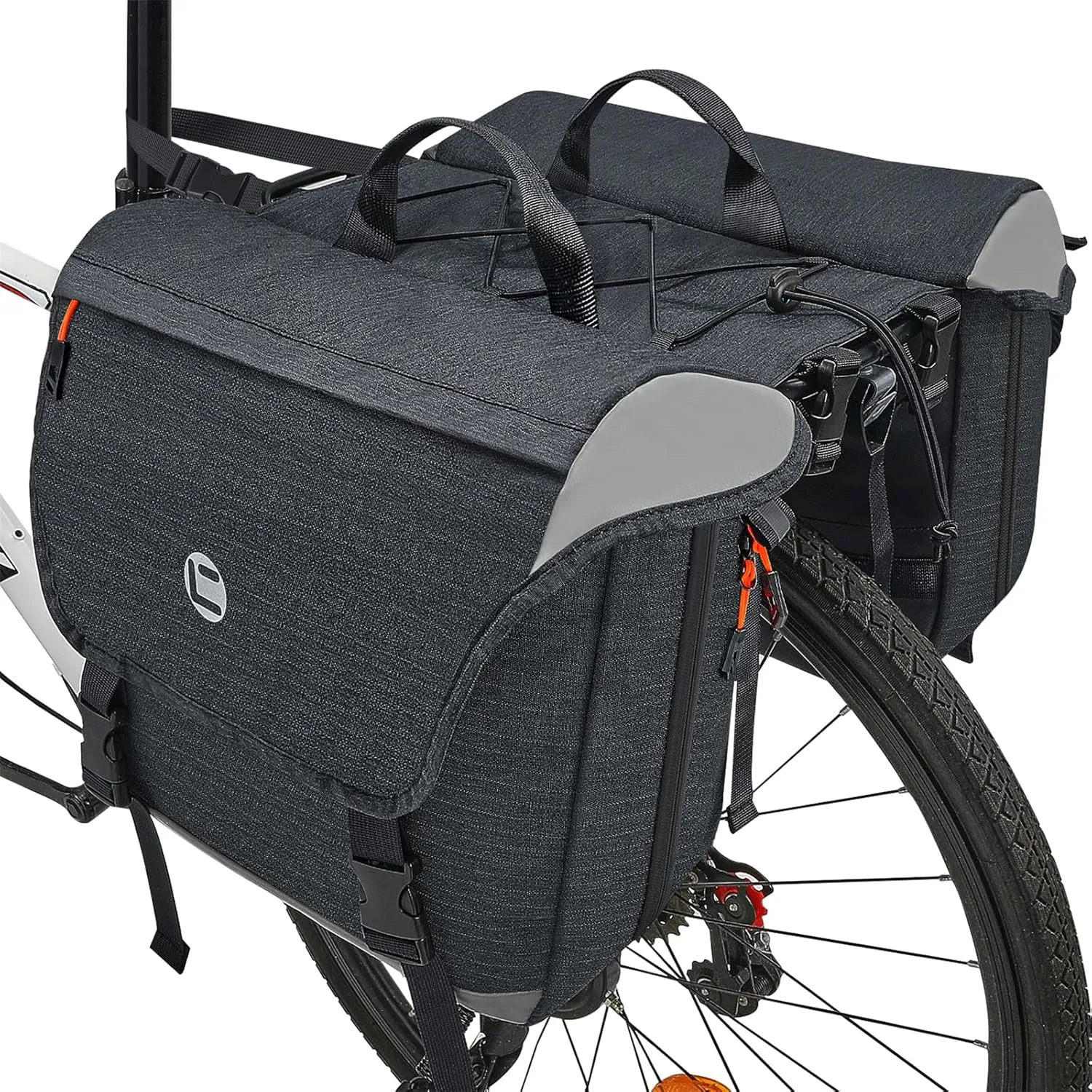 WOTOW Panniers Bike Bags Waterproof - Rear Bike Rack Bag Expandable to 35L, Double Pannier Bicycle Saddle Bag Trunk with Handles, E-bike Accessories for Adult Cycling Travel Cargo Storage (25L-35L)