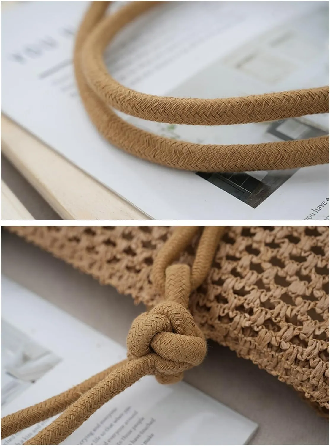 Woven Shoulder Tote Bag Women 2025 Summer Beach Bag Straw Handbag Cotton Rope Handles Commute Shopping Square