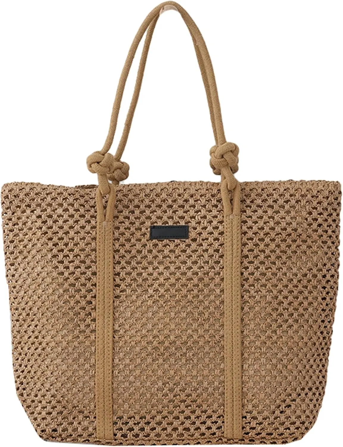 Woven Shoulder Tote Bag Women 2025 Summer Beach Bag Straw Handbag Cotton Rope Handles Commute Shopping Square