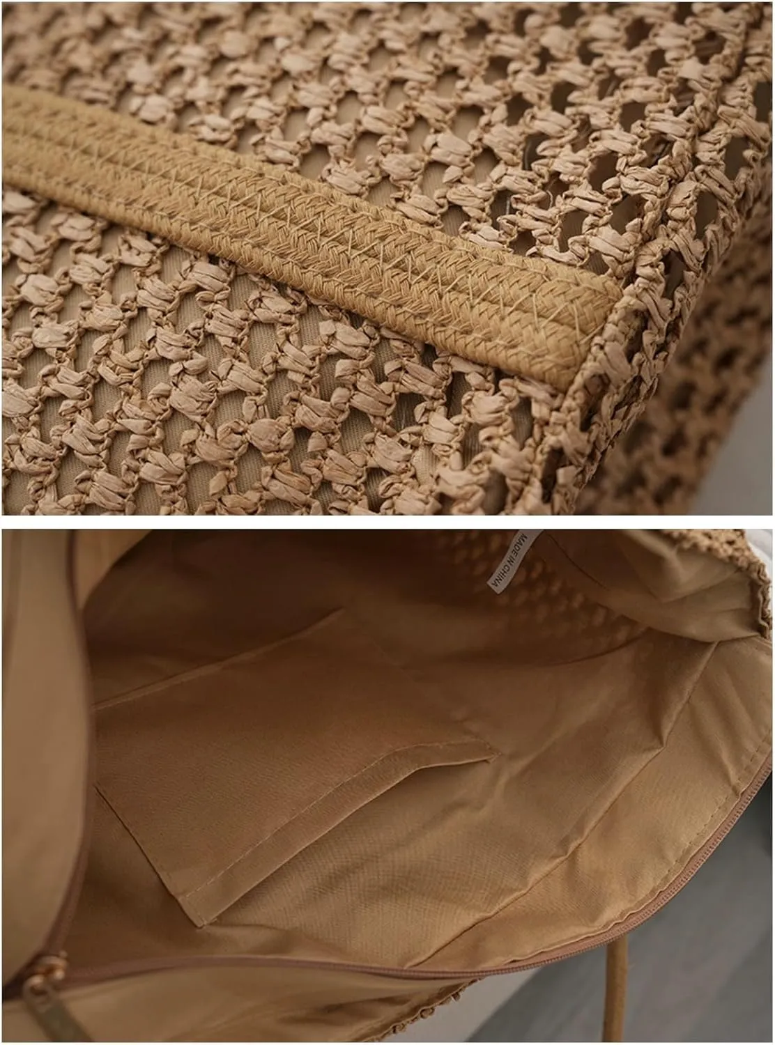 Woven Shoulder Tote Bag Women 2025 Summer Beach Bag Straw Handbag Cotton Rope Handles Commute Shopping Square