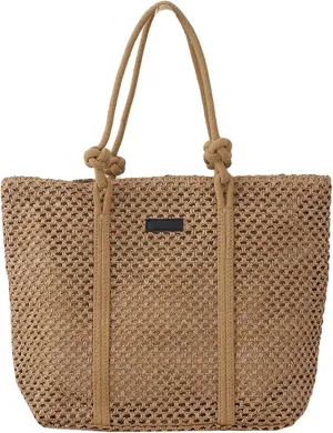 Woven Shoulder Tote Bag Women 2025 Summer Beach Bag Straw Handbag Cotton Rope Handles Commute Shopping Square