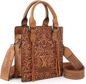 Wrangler Small Crossbody Bag for Women Tooling Top Handle Handbags and Mini Tote Bag