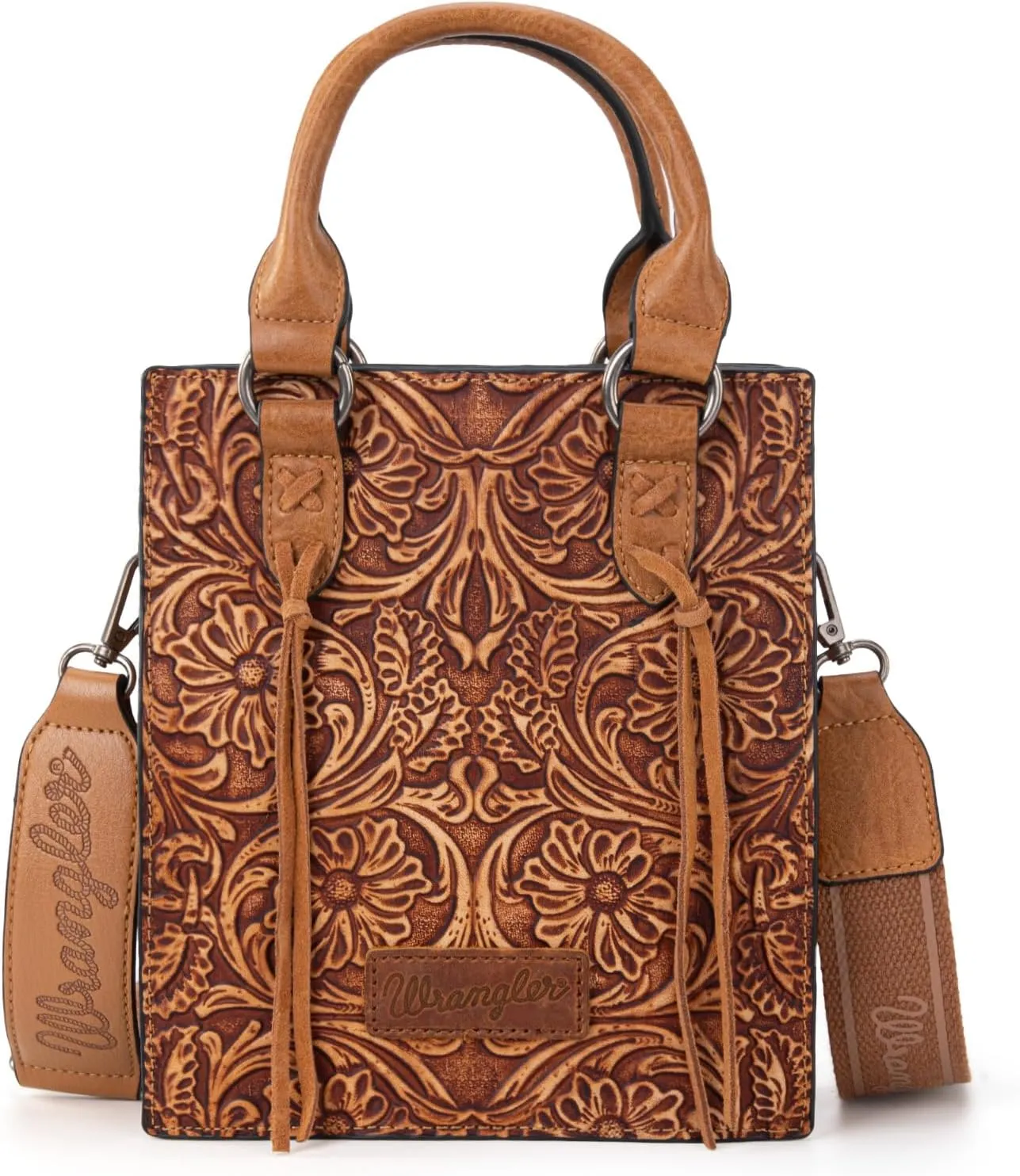 Wrangler Small Crossbody Bag for Women Tooling Top Handle Handbags and Mini Tote Bag