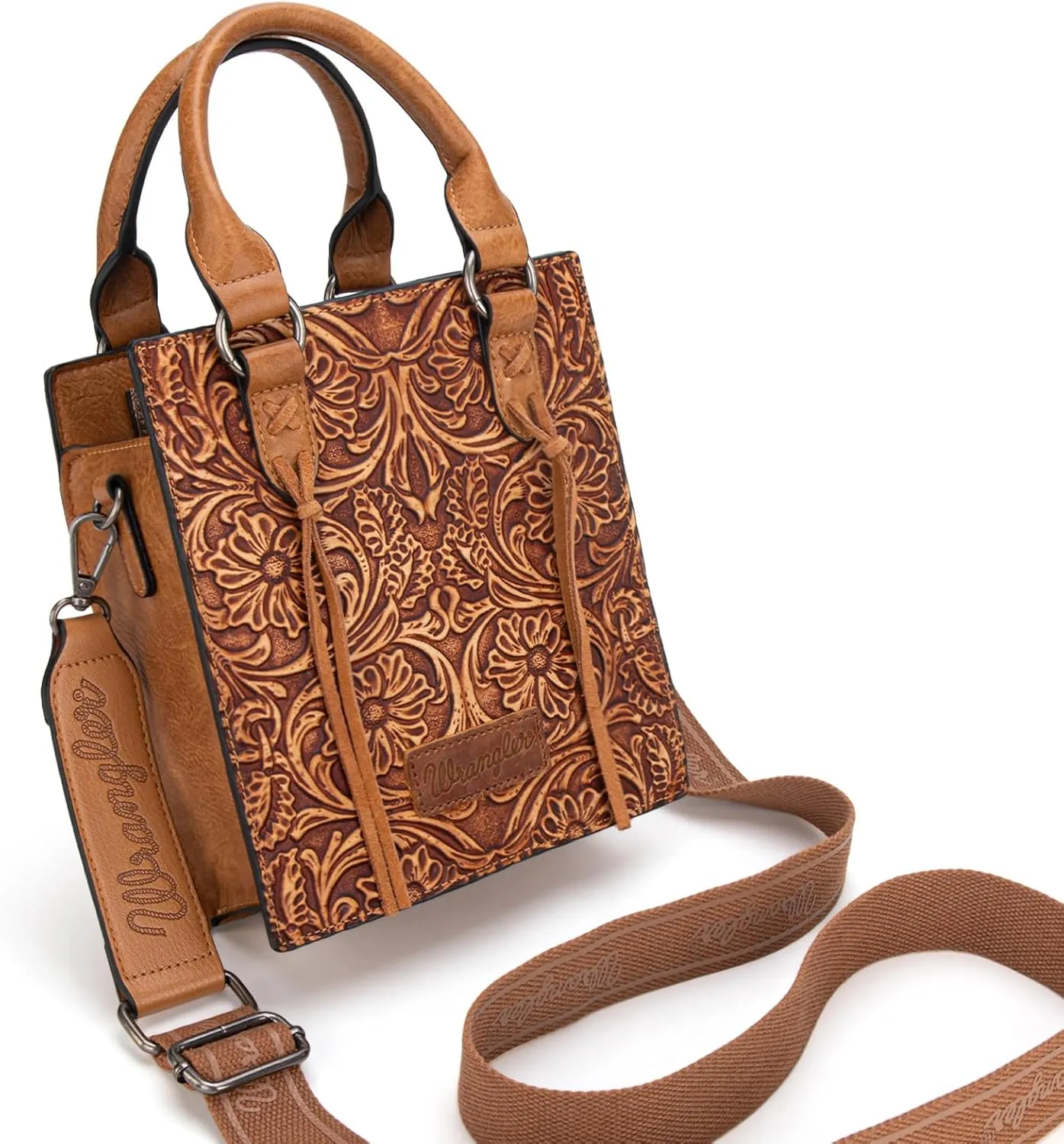 Wrangler Small Crossbody Bag for Women Tooling Top Handle Handbags and Mini Tote Bag