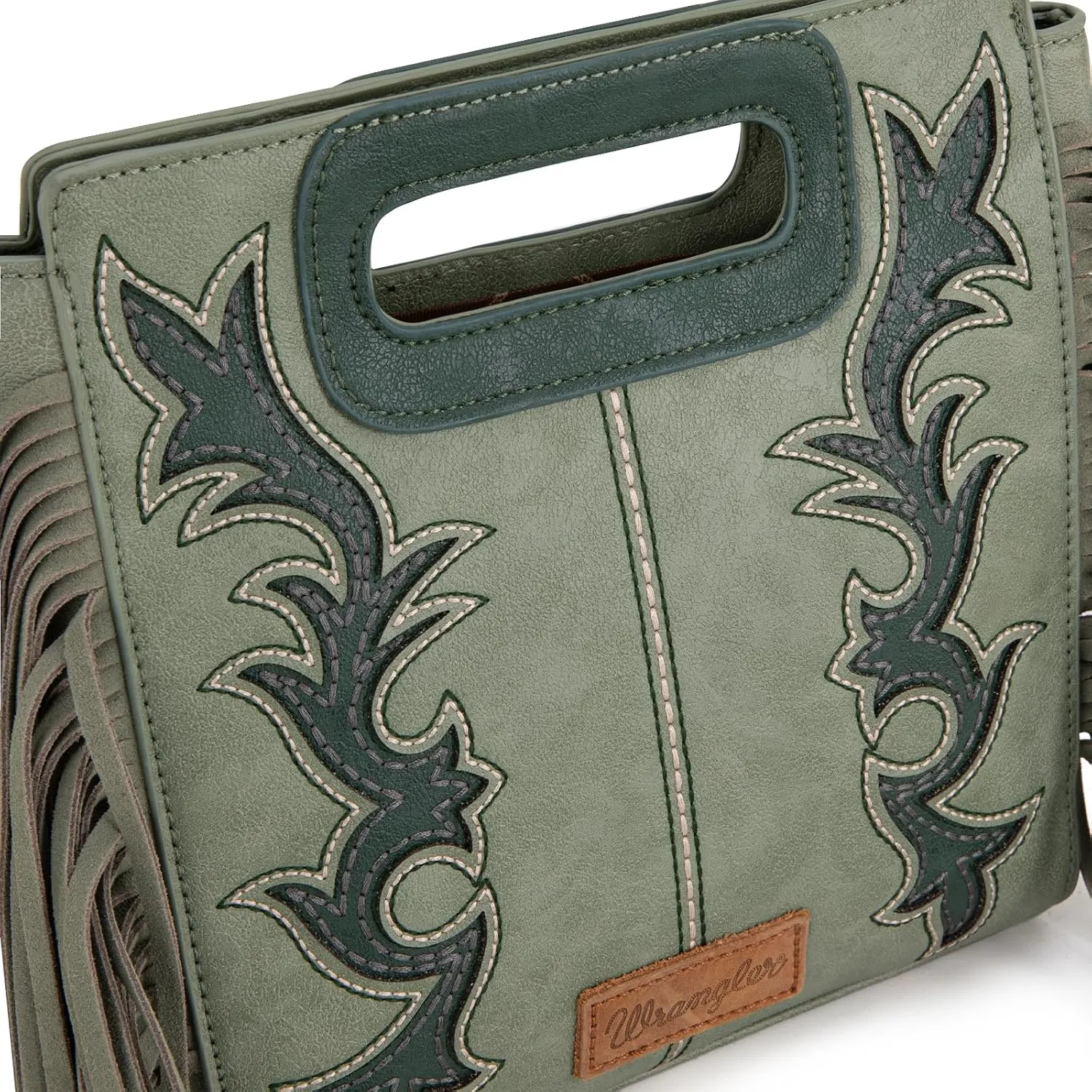 Wrangler Top Handle Handbags Western Fringe Crossbody Bag for Women Embroidered Boot Scroll Ladies Handbag