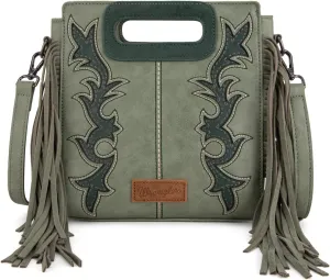 Wrangler Top Handle Handbags Western Fringe Crossbody Bag for Women Embroidered Boot Scroll Ladies Handbag