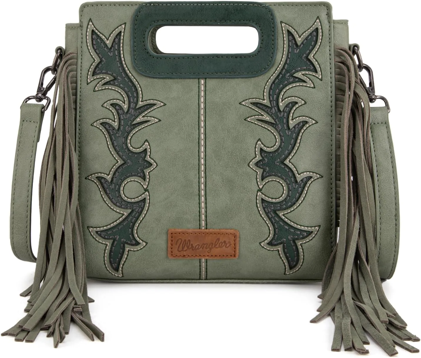 Wrangler Top Handle Handbags Western Fringe Crossbody Bag for Women Embroidered Boot Scroll Ladies Handbag