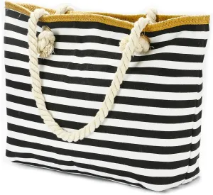 X-Large Travel Canvas Shoulder Beach Tote Bag with Handmade Woven Straw Binding, Cotton Rope Handles, Waterproof Lining and a special pocket inside design. (Style 09)