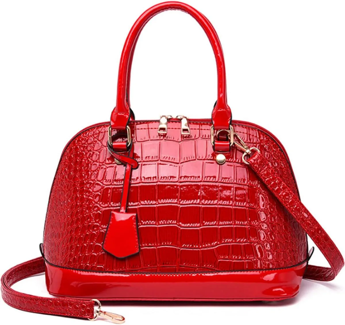 XXGJOALD-Women's Patent Leather Totes Elegant Handbag Crocodile Pattern Top Handle Purse Shell Shoulder Bag Black