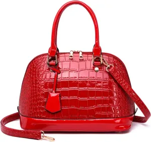 XXGJOALD-Women's Patent Leather Totes Elegant Handbag Crocodile Pattern Top Handle Purse Shell Shoulder Bag Black