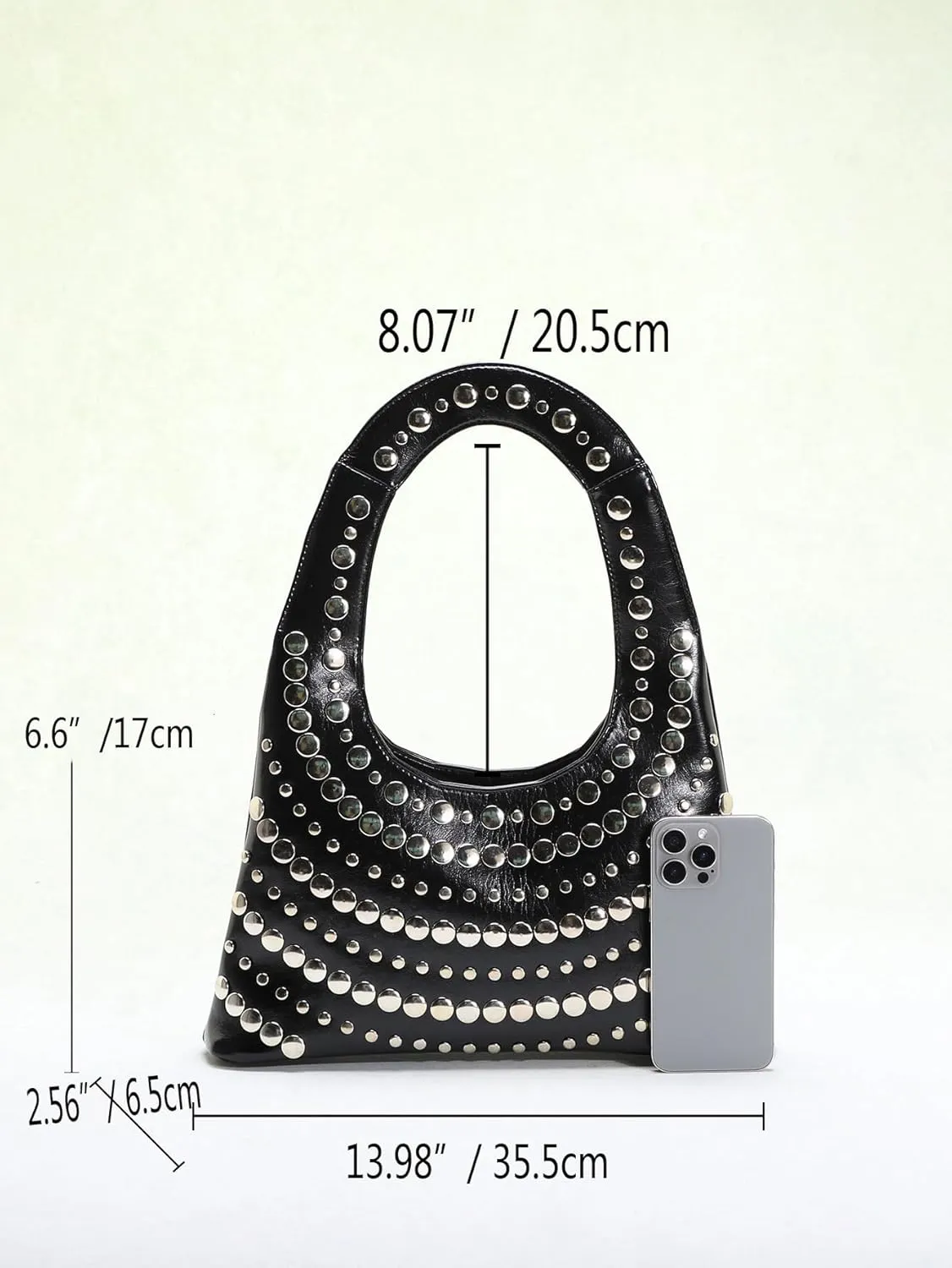 Y2K Vegan Leather Studded Shoulder Bag for Women - 14" Retro Punk Purse, Dual Carry Handbag Casual to Evening