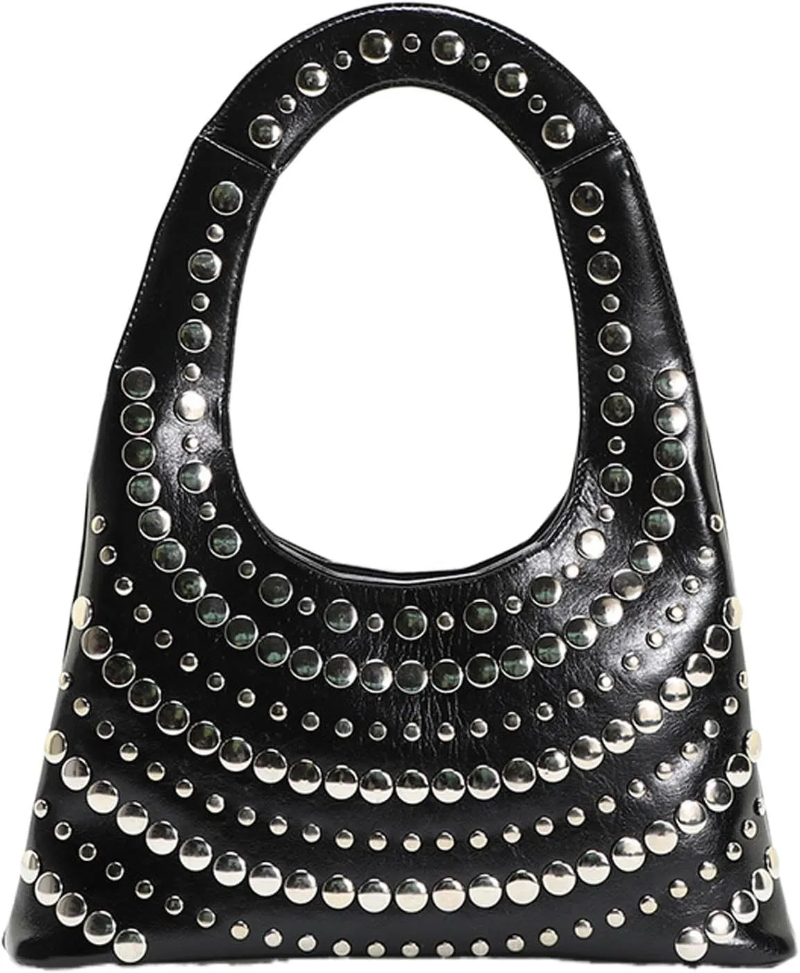 Y2K Vegan Leather Studded Shoulder Bag for Women - 14" Retro Punk Purse, Dual Carry Handbag Casual to Evening