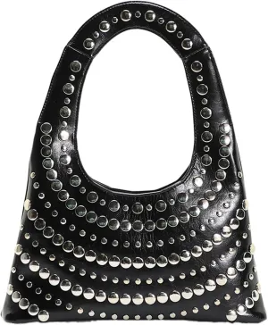 Y2K Vegan Leather Studded Shoulder Bag for Women - 14" Retro Punk Purse, Dual Carry Handbag Casual to Evening
