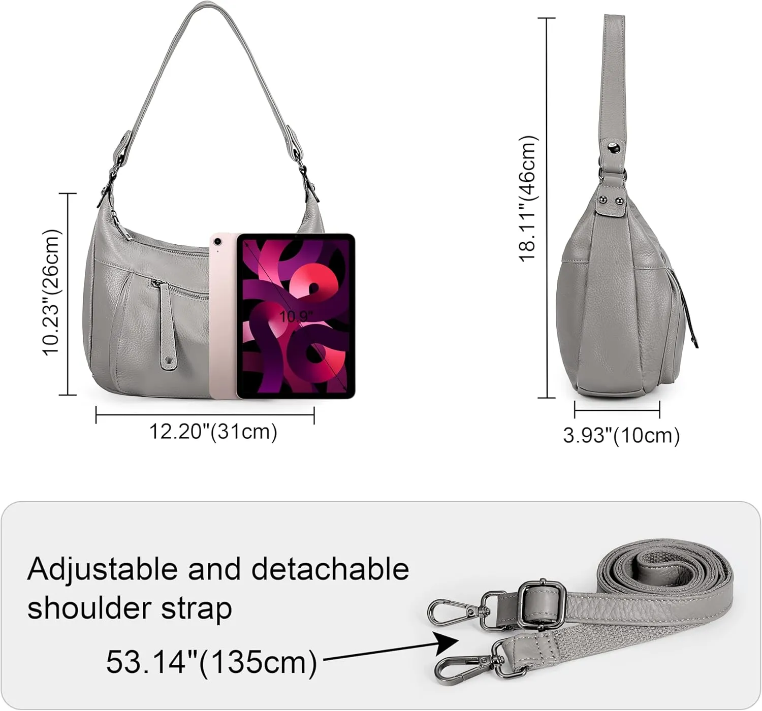 YALUXE Genuine Cowhide Leather Shoulder Bag Convertible Handbag Purse for Women