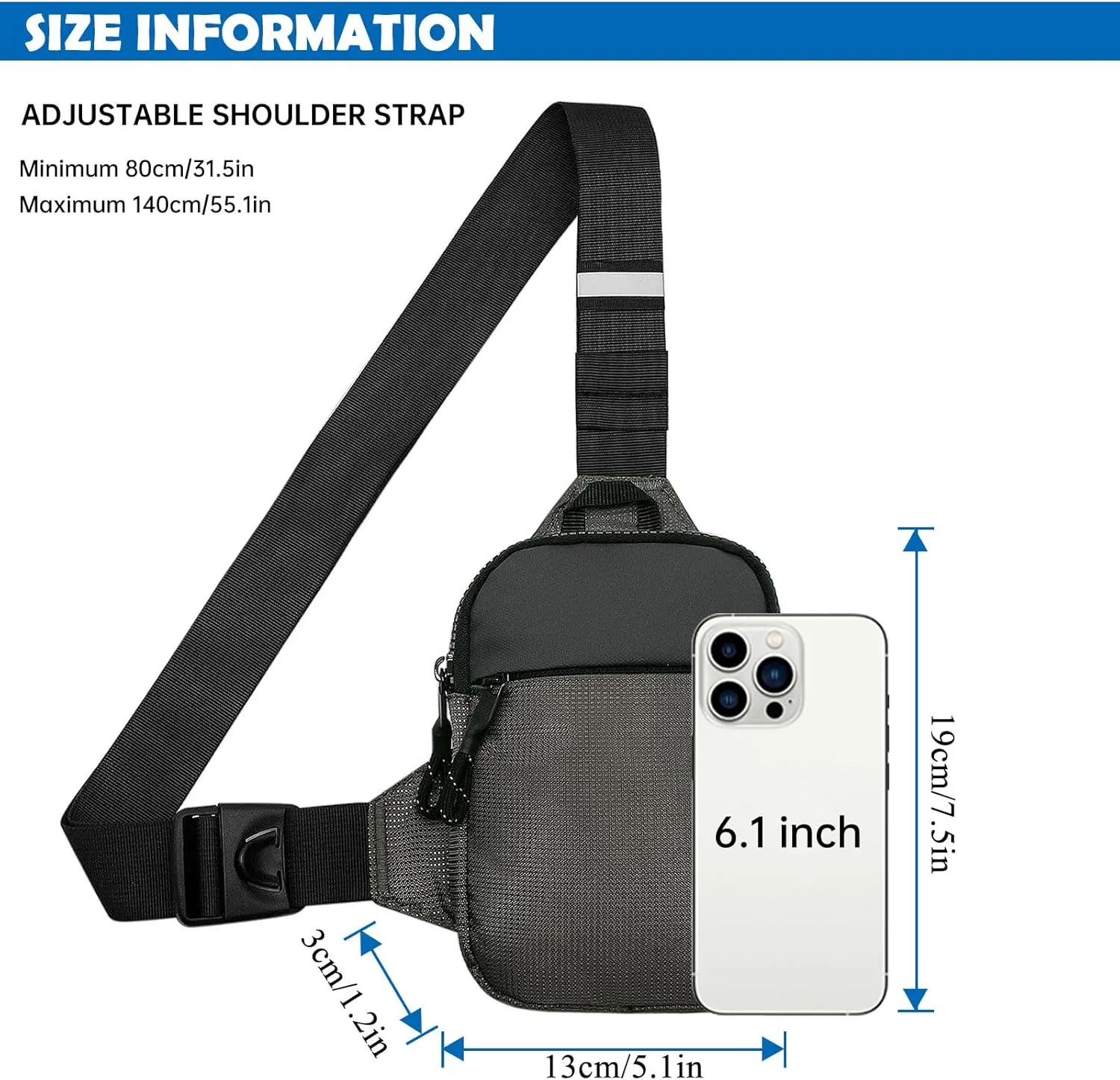 YAMEIZE Mini Crossbody Sling Bag - Trendy Small Chest Bag with Adjustable Strap for Men Women Multipurpose Daypack