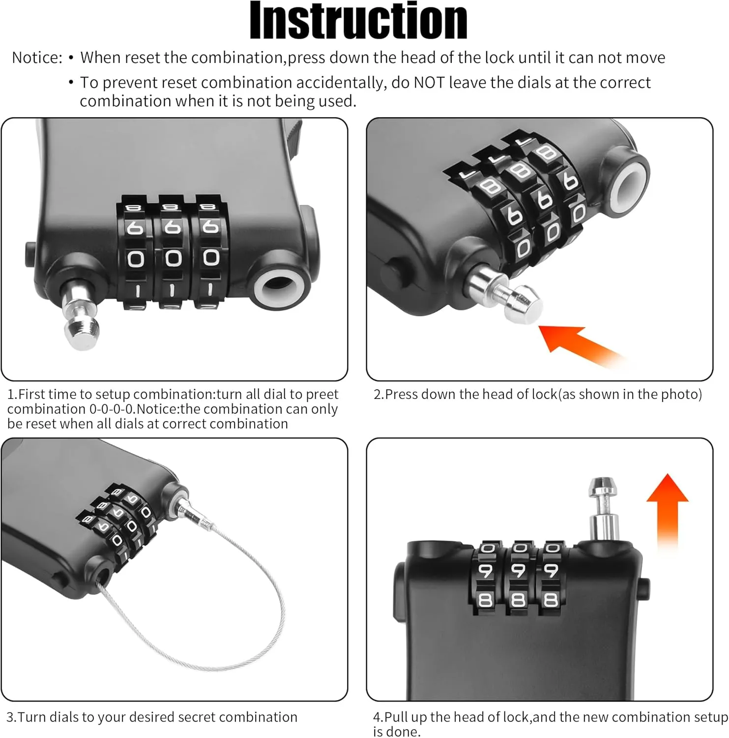 YAODHAOD Combination Cable Lock, Retractable Steel Cable Luggage Lock with 39inch Retractable Steel Cable 3 Digit Combination Lock Travel Bike Helmet Snowboard Lock (Black)