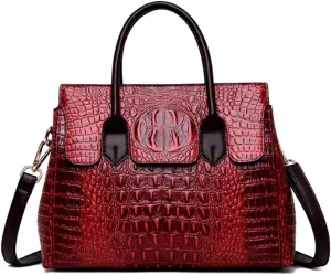 YAQUNICER Tote Top-handle Satchel Purse for Women Embossed Crocodile Pattern PU Shoulder Crossbody Bag