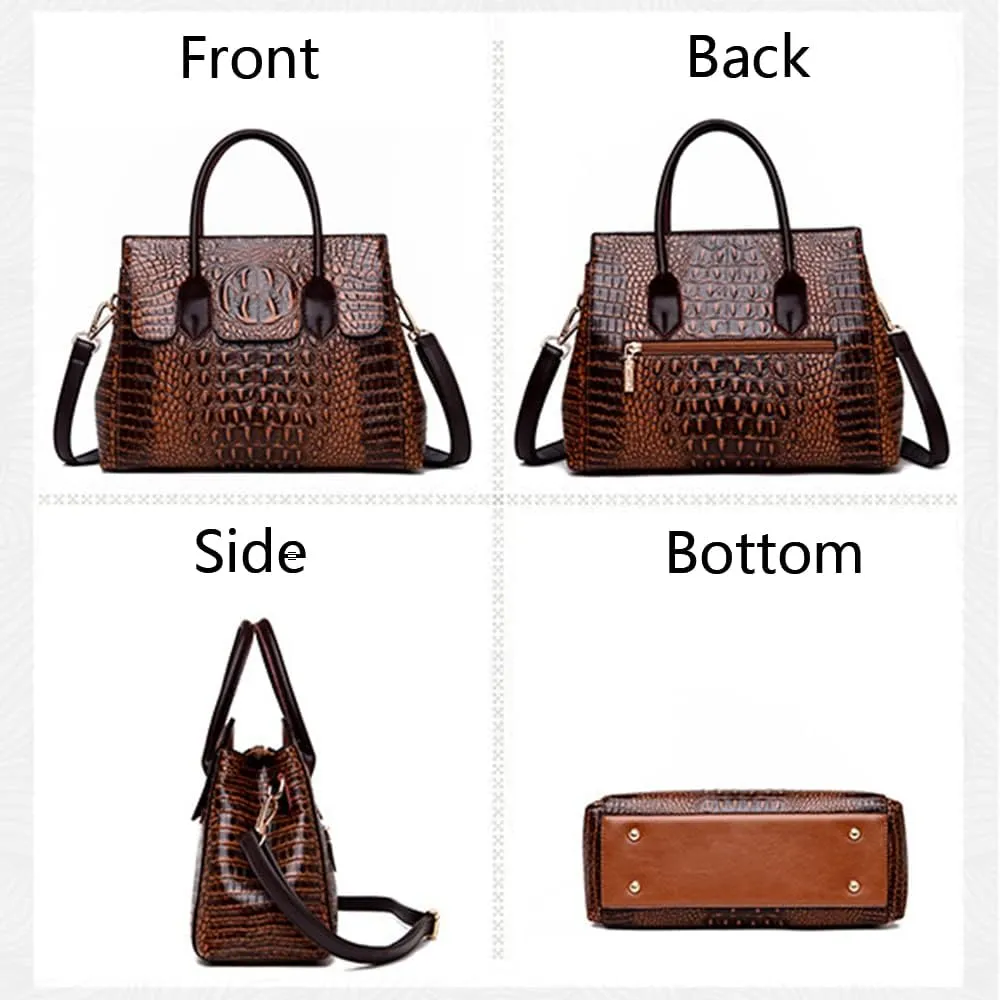 YAQUNICER Tote Top-handle Satchel Purse for Women Embossed Crocodile Pattern PU Shoulder Crossbody Bag