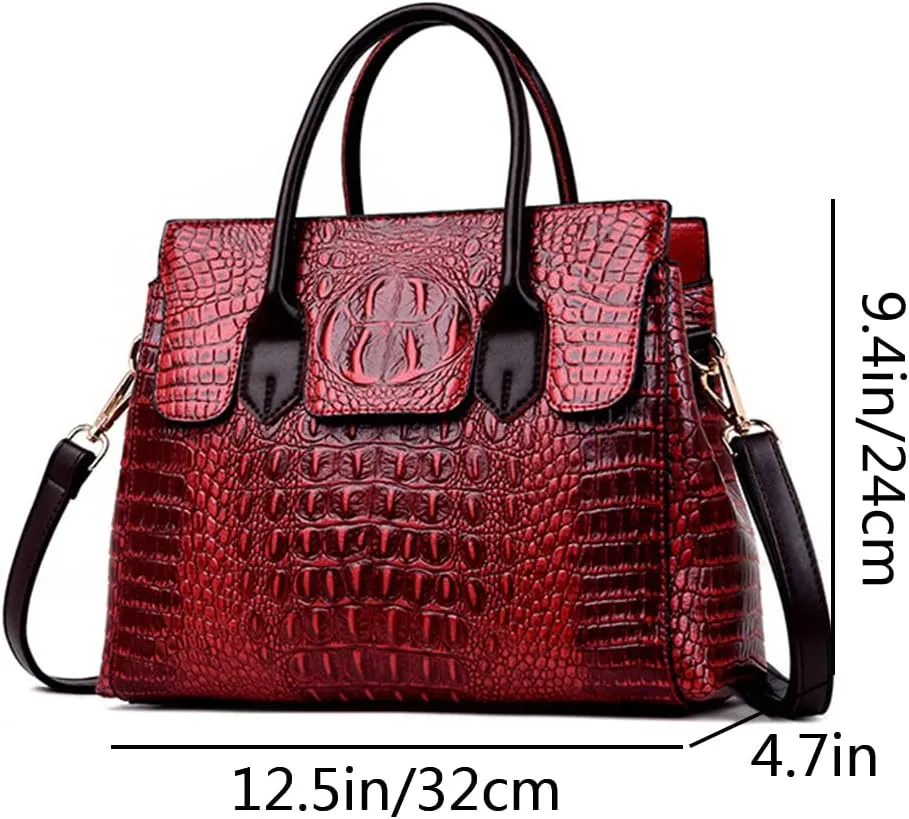 YAQUNICER Tote Top-handle Satchel Purse for Women Embossed Crocodile Pattern PU Shoulder Crossbody Bag