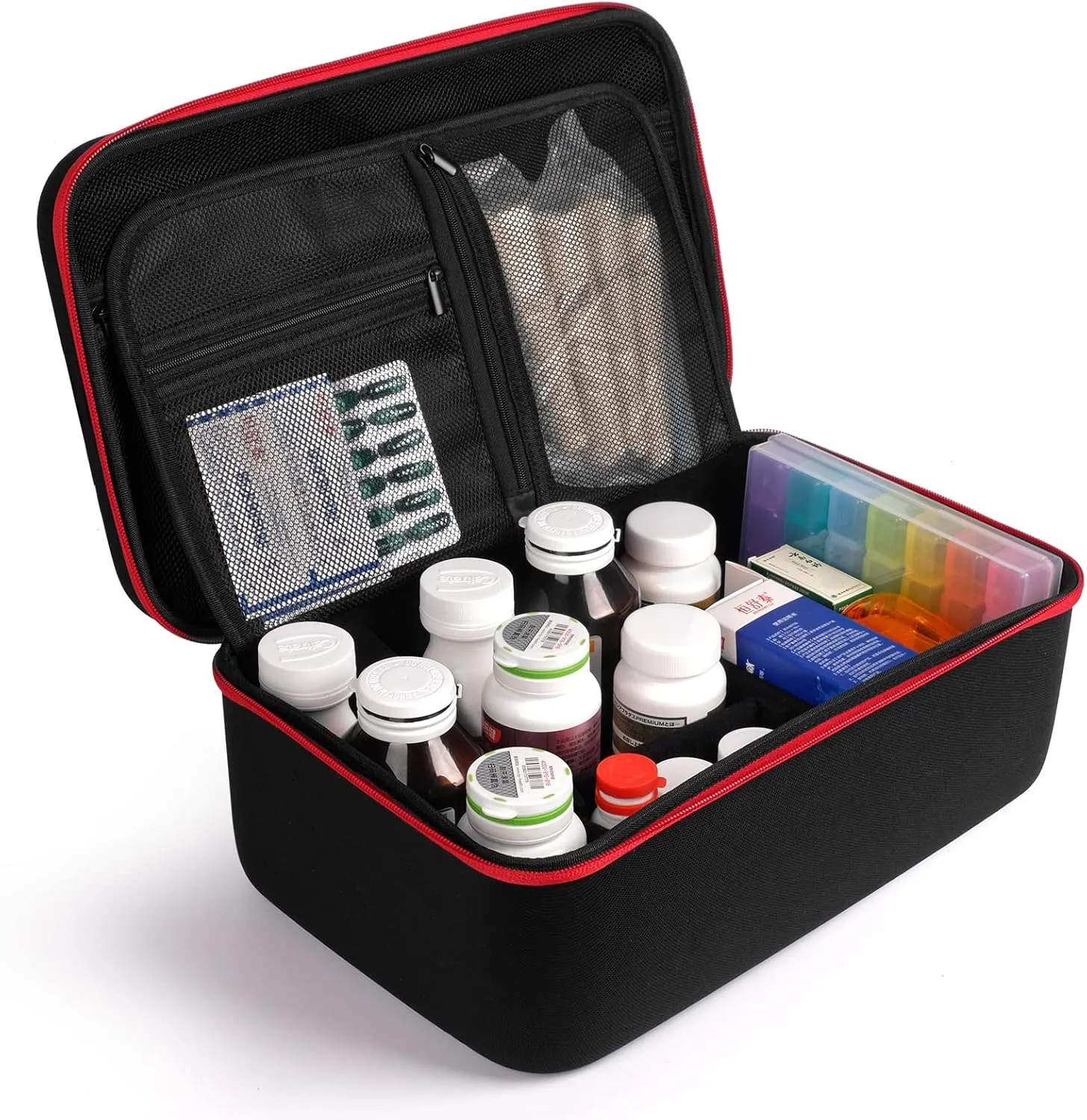 Yewltvep Pill Bottle Organizer, Medicine Organizer Box, Travel Medicine Bottle Organizer Storage, Hard Shell First Aid Case, First Aid Box Empty for Emergency Medication, First Aid Bags (Case Only)
