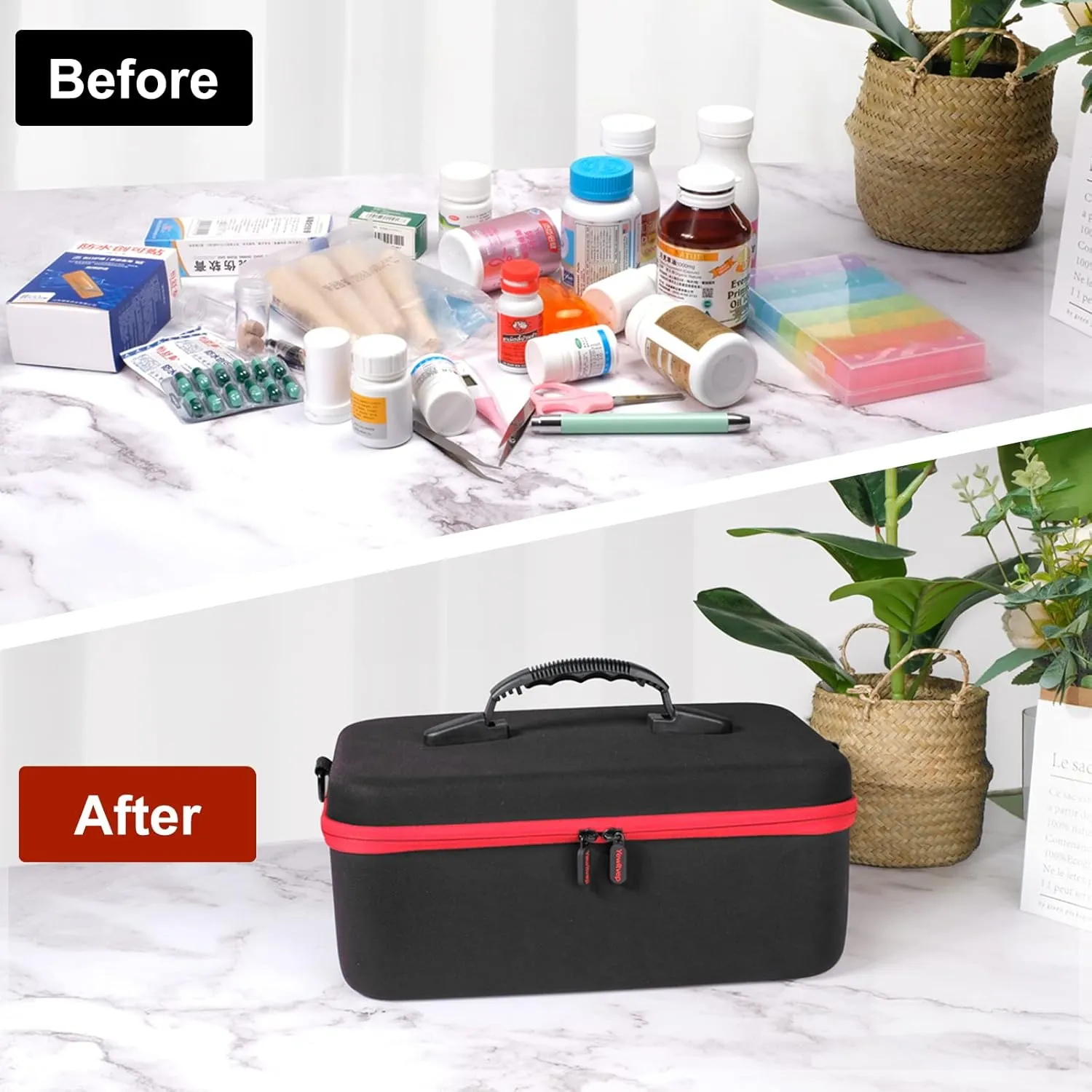 Yewltvep Pill Bottle Organizer, Medicine Organizer Box, Travel Medicine Bottle Organizer Storage, Hard Shell First Aid Case, First Aid Box Empty for Emergency Medication, First Aid Bags (Case Only)