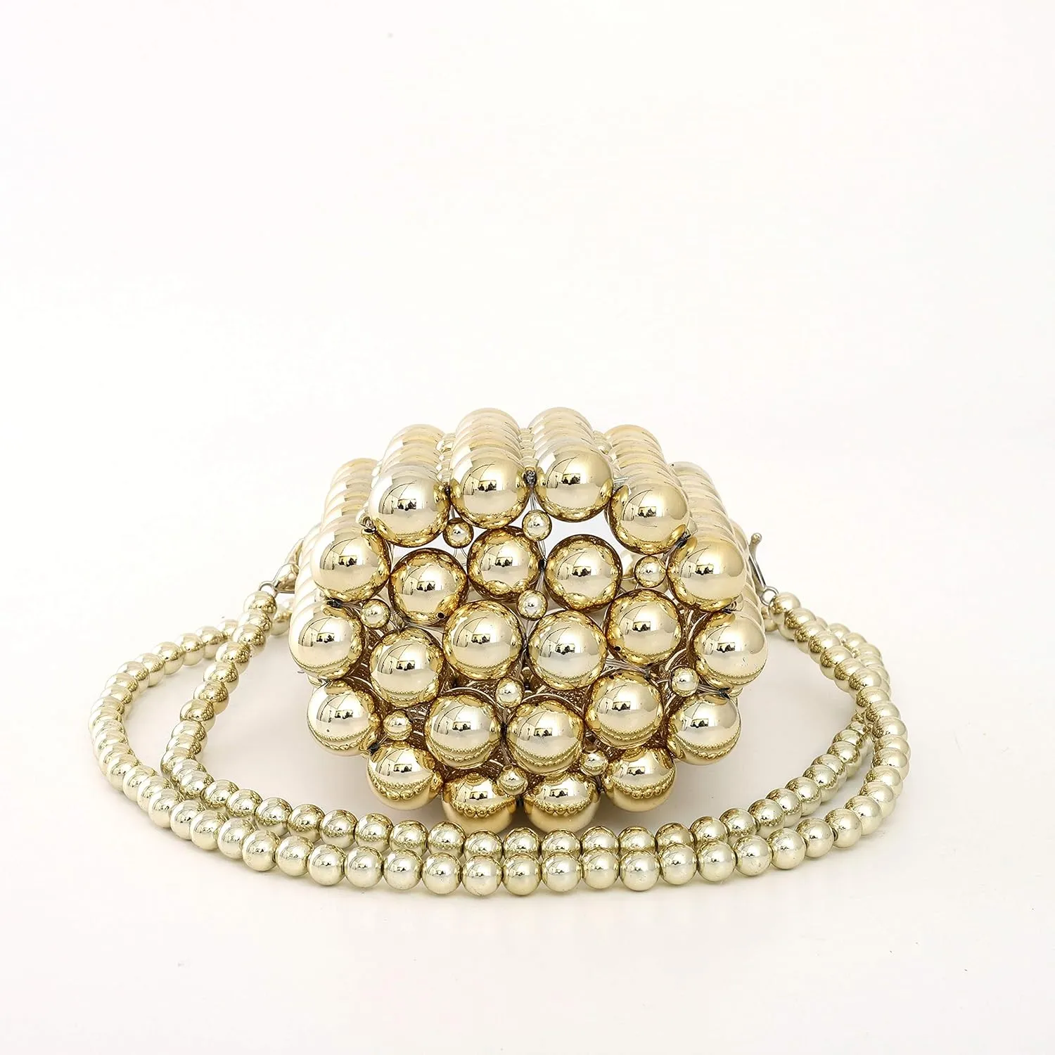 YIFEI Women Metaillic Colored Beaded Acrylic Handmade Bucket Bag with Detachable Chain