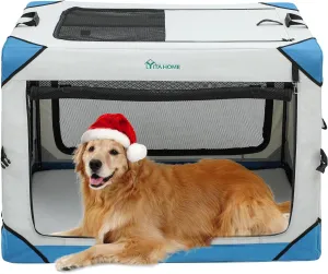 YITAHOME Collapsible Dog Crate, 4-Door Portable Travel Dog Crate, 4-Door Folding Soft Dog Kennel with Breathable Mesh Windows & Soft Mat，Indoor & Outdoor Use, 42" L x 31" W x 31" H, Flat Style