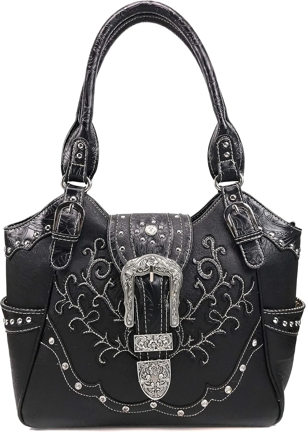 Zelris American Albino Western Floral Buckle Conceal Carry Women Tote Purse Handbag with Crossbody Wallet Set