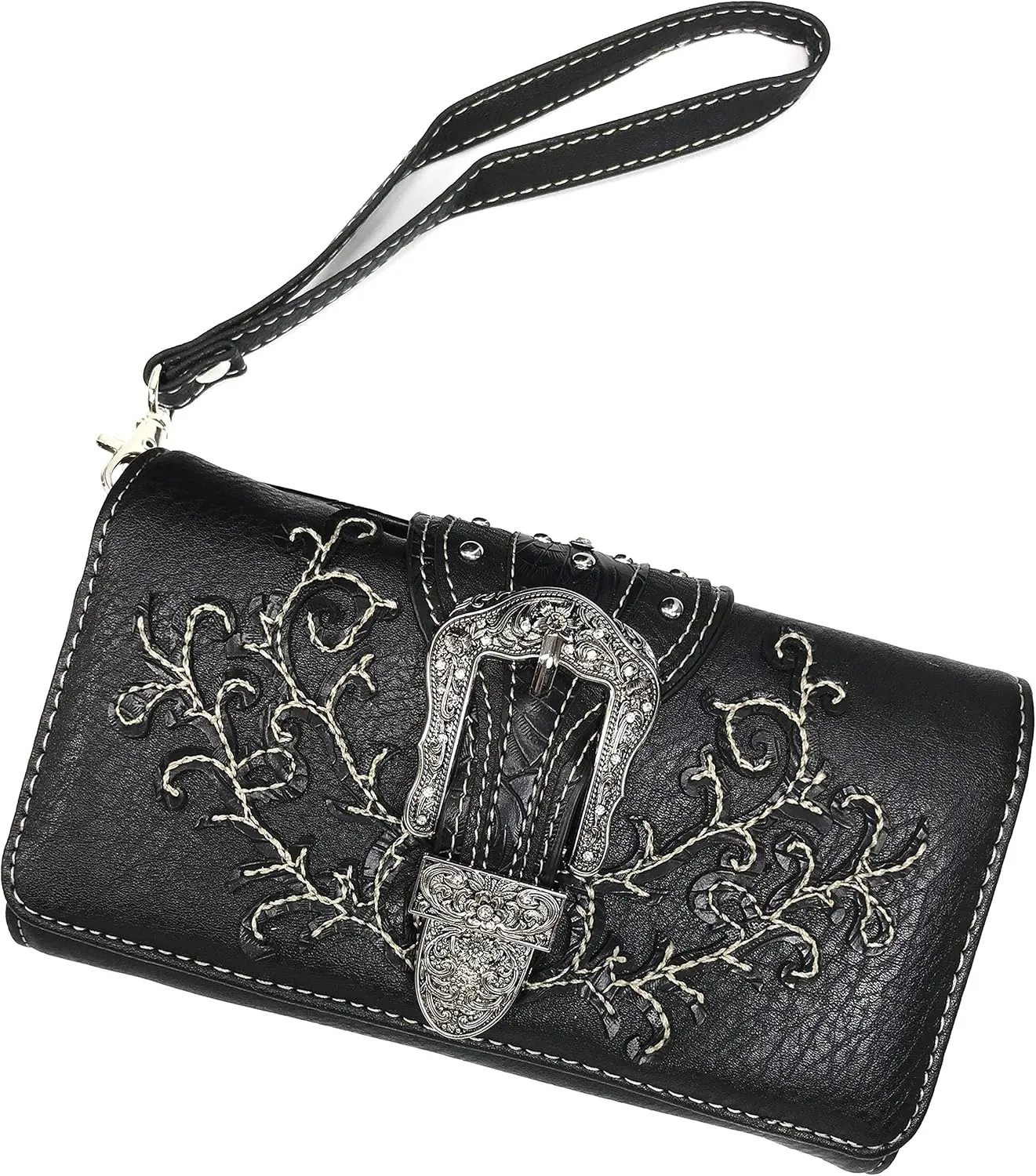 Zelris American Albino Western Floral Buckle Conceal Carry Women Tote Purse Handbag with Crossbody Wallet Set