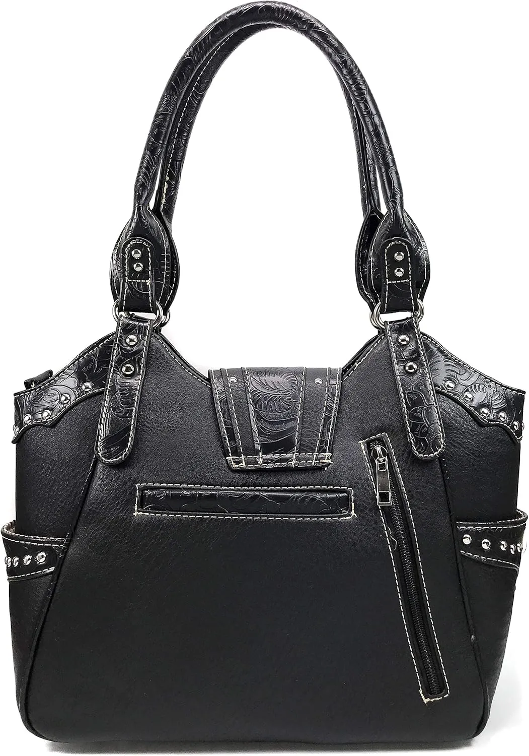 Zelris American Albino Western Floral Buckle Conceal Carry Women Tote Purse Handbag with Crossbody Wallet Set