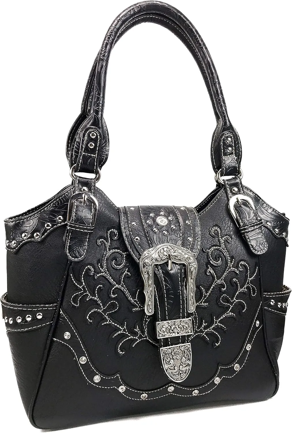 Zelris American Albino Western Floral Buckle Conceal Carry Women Tote Purse Handbag with Crossbody Wallet Set