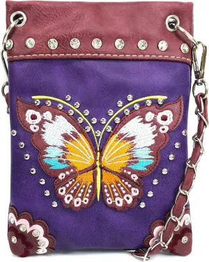 Zelris Peacock Butterfly Floral Embroidery Crossbody Small Crossbody Purse Bag