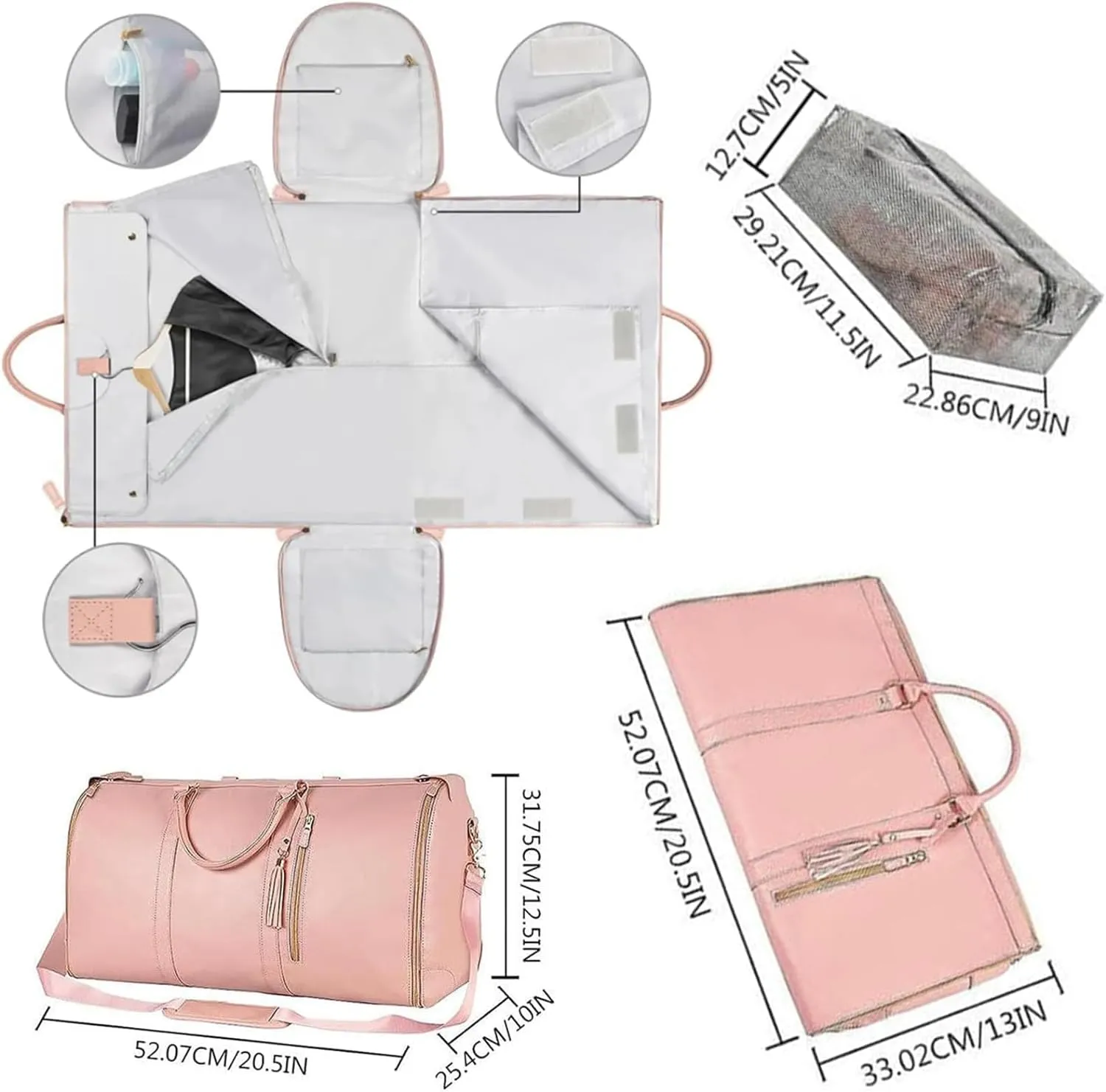 Zentotex Foldable Travel Bag, Zentotex Deluxe Foldable Travel Bag, High Capacity Folding Suit Luggage (PINK)
