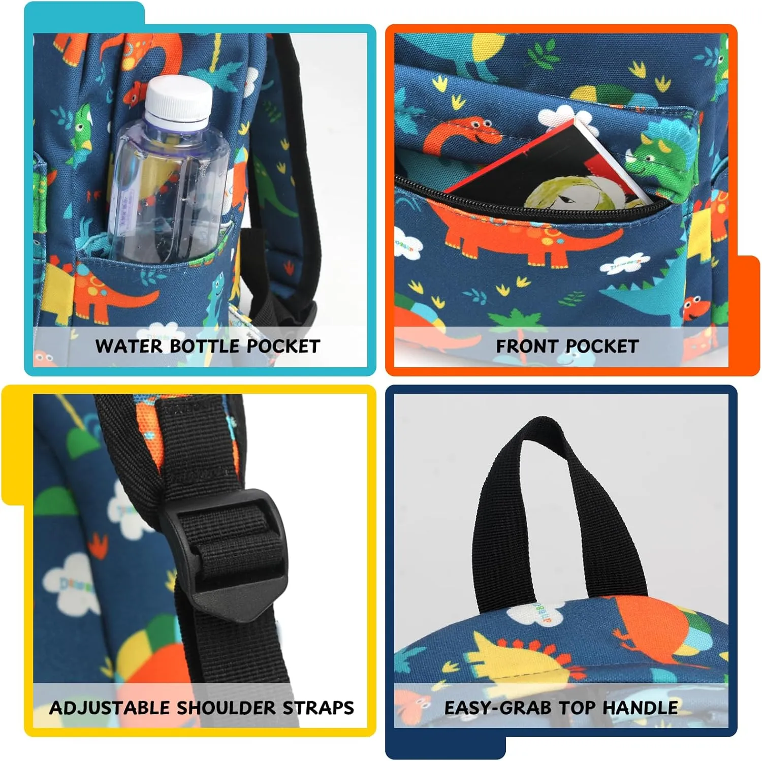 Zicac Children's Cute Canvas Backpacks Toddler Backpack (M, Blue Dinosaur)