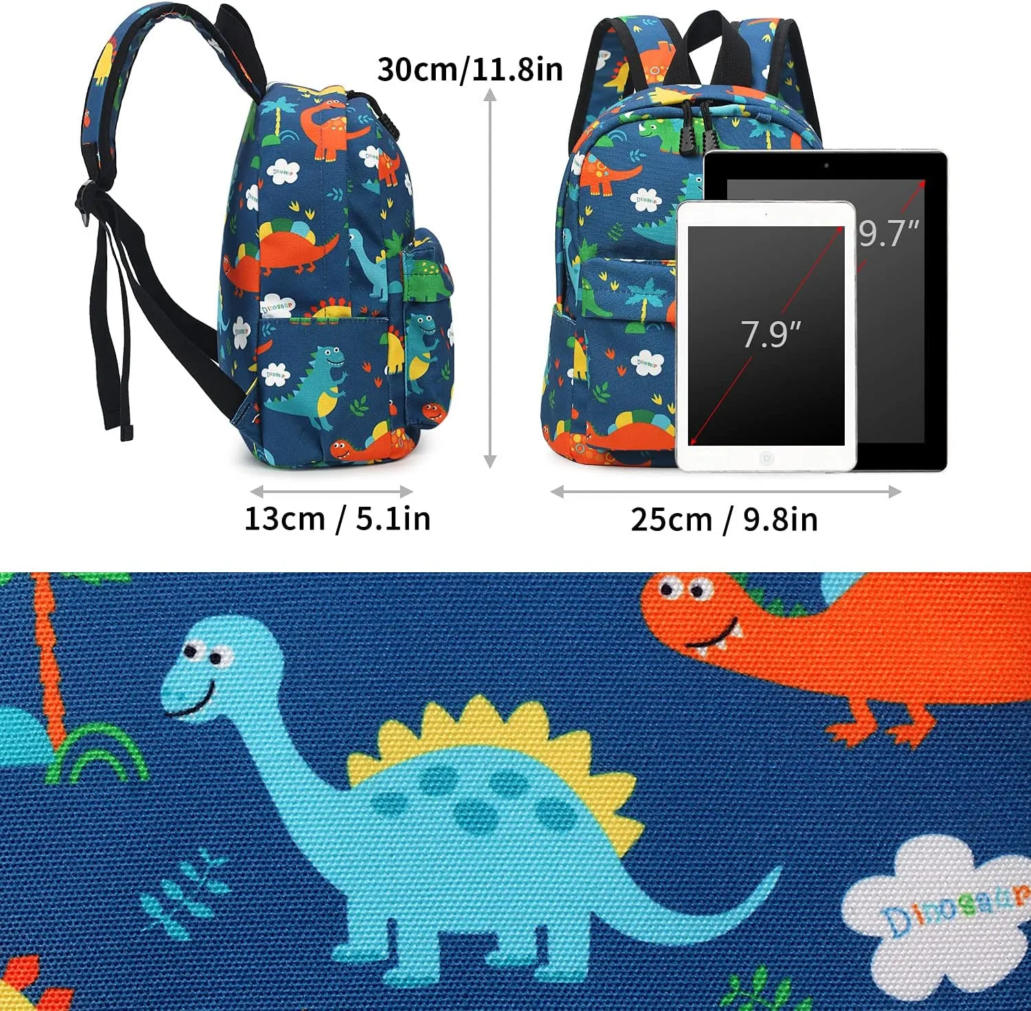Zicac Children's Cute Canvas Backpacks Toddler Backpack (M, Blue Dinosaur)