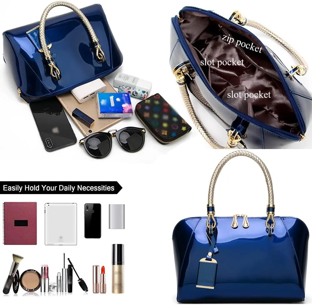 ZiMing Glossy Patent Leather Handbags for Women Top Handle Purse Satchel Bag Stylish Handbag Medium Tote Bags Shoulder Bag