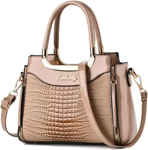 ZiMing Glossy Patent Leather Handbags Purses for Women Satchel Crocodile Pattern Top Handle Handbag Ladies Shoulder Bag