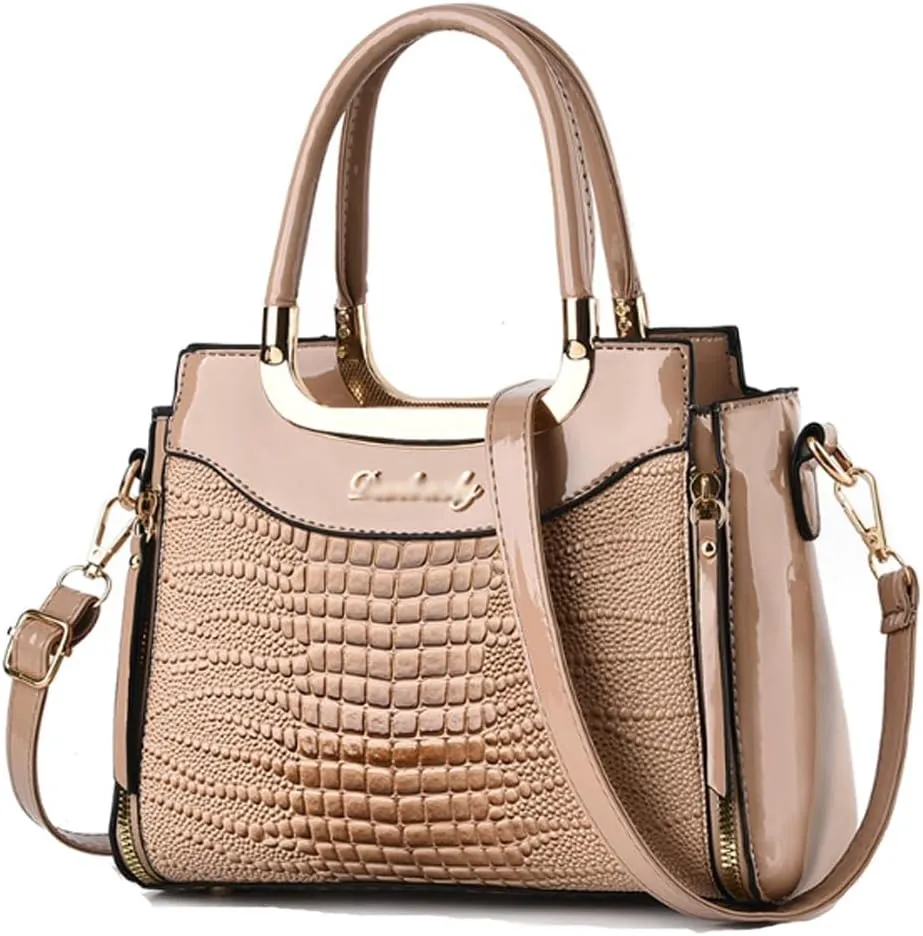 ZiMing Glossy Patent Leather Handbags Purses for Women Satchel Crocodile Pattern Top Handle Handbag Ladies Shoulder Bag